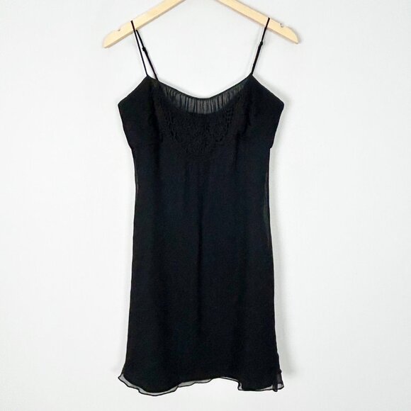 Vintage Y2K Express Black Silk Slip Dress Crochet Detail Size 8 Women's - Picture 1 of 5